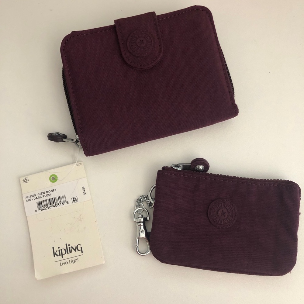 Kipling Dark Plum New Money wallet and Mini Creativity pouch
